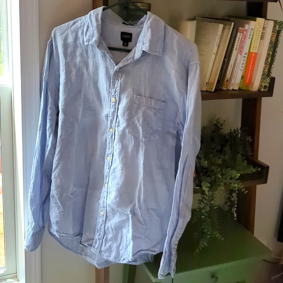 J Crew Large Slim Linen Long-sleeved Shirt, Light Blue - Picture 4 of 5